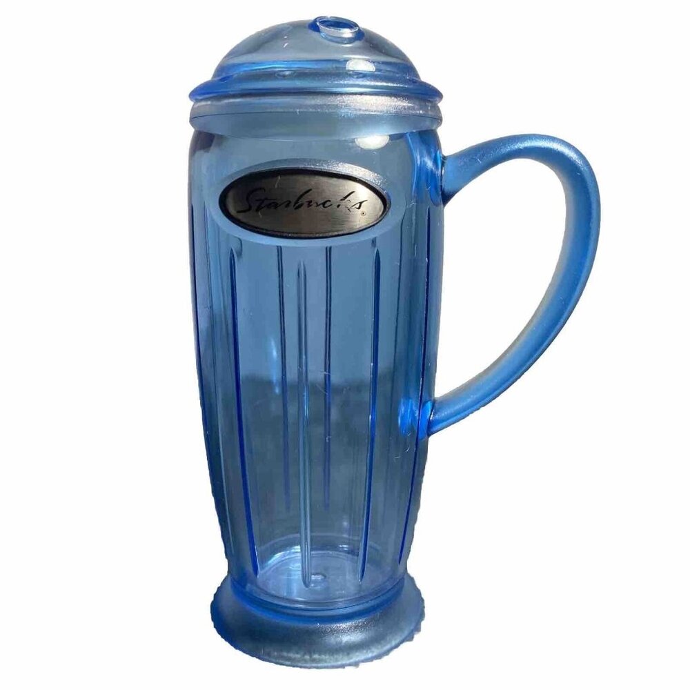 Starbucks 12oz Blue Rocket Tumbler Summer 2001 Barista Dome Lid Coffee Retro